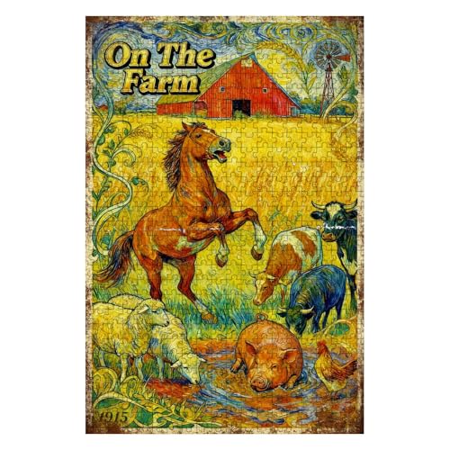 300 Pieces Jigsaw Puzzles for Adults, On The Farm Style Farm Animals Art Puzzle, Stress Relief Memory Training Brain Teaser Puzzle 15.7x11 Inch - color: Wooden Puzzle15, size: 300 Piece pcs