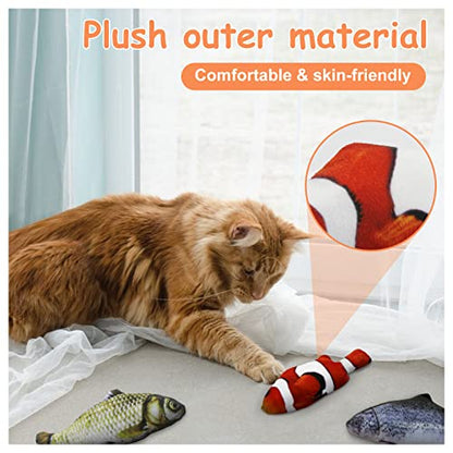 Andiker Cat Interactive Toys (3Pcs), Cotton Filled Catnip Fish-Shaped Toys for Indoor Cats, Cat Toy Set for All Breed Sizes