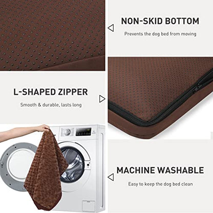Dog Crate Bed Waterproof Dog Beds for Medium Pets Rose Velvet Soft Fluffy Washable with Removable Cover & Anti-Slip Bottom, 29 x 18 Inch, Brown - color: Brown, size: 29.0"L x 18.0"W x 3.0"Th