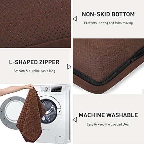 Dog Crate Bed Waterproof for Large Dogs - Rose Velvet Soft Fluffy Washable With Removable Cover & Anti-Slip Bottom, 35 x 22 Inch, Brown - color: Brown, size: 35.0"L x 22.0"W x 3.0"Th