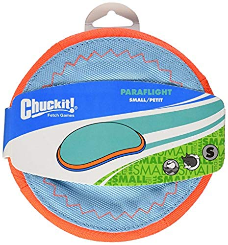 Chuckit! Paraflight Flying Disc Dog Toy, Small (6.75") and Chuckit! Flying Squirrel Fetch Dog Toy, Size Medium (9.5" Diameter) - size: Small, style: Flyer + Dog Toy, (Orange/Blue)