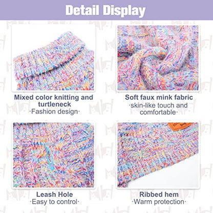 BEAUTYZOO Small Dog Sweater -Turtleneck Pullover Classic Cable Knit Fuzzy Winter Coat Dog Cold Weather Clothes for Small Medium Dogs Puppy Girl Boys(Rainbow Pink, XXS) - color: Gradient Pink, size: XXS (Back: 8", Chest: 10", Neck: 8")