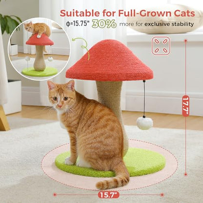 PETEPELA Mushroom Cat Scratching Post, Cat Scratcher Cute with 100% Sisal Covered Scratching Post & Pompoms Toy, Mushroom Cat Post for Indoor Cats - color: Mushroon Pink
