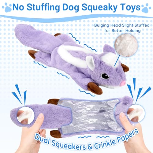 LECHONG 5-Pack Fluff-Free Squeaky Dog Toys - Crinkle No-Stuffing Body & Lightly Filled Head with Treat Hiden Pocket, Dog Toys Bundle for Aggressive Chewers Small Medium Large Dogs to Keep Them Busy - style: Tough Plush Toys