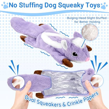 LECHONG 5-Pack Fluff-Free Squeaky Dog Toys - Crinkle No-Stuffing Body & Lightly Filled Head with Treat Hiden Pocket, Dog Toys Bundle for Aggressive Chewers Small Medium Large Dogs to Keep Them Busy - style: Tough Plush Toys