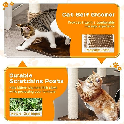 Tangkula Tall Cat Tree, 71-Inch Cat Tower with Multi-Layer Platform, Modern Wood Cat Tree with Sisal Scratching Posts, Self Groomer, Cat Condo, Washable Cushions for Large Cats 20 lbs Heavy Duty - color: Brown