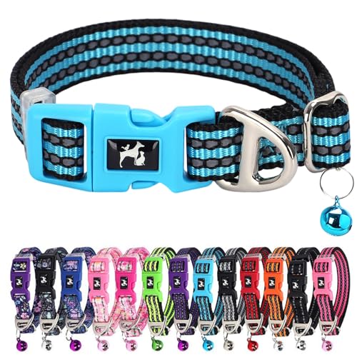 Reflective Puppy Collar with Bell for Small Dogs - Nylon Adjustable Collar for XS & S Dogs High Visibility for Night Walks, for Puppies (Blue XS) - color: B, size: XS (Neck 7"-9")