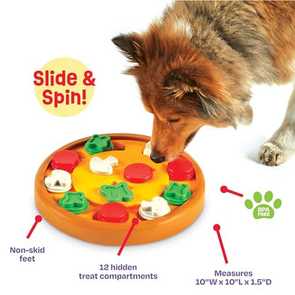 Brightkins Pizza Party! Treat Puzzle - Interactive Dog Toys, Dog Puzzle Toy and Slow Feeder, Enrichment Feeder for Dogs and Cats, Puppy Toys to Keep Them Busy, Cat Enrichment Puzzles - size: (Pack of 1)