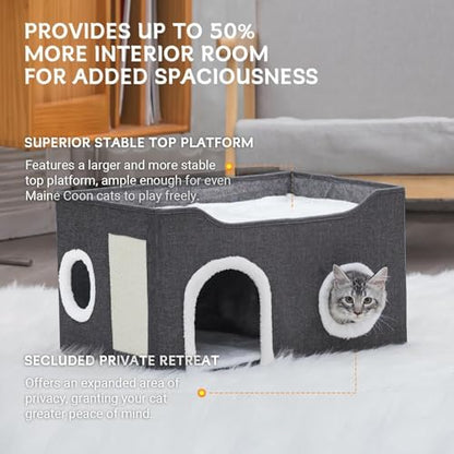 Cat House for Indoor Cats – Foldable Cat Cave & Covered Cat Bed, Cozy Hideaway for Small Pets and Large Cats (23.6"x16"x12.8"),Dark Grey - style: Dark Grey