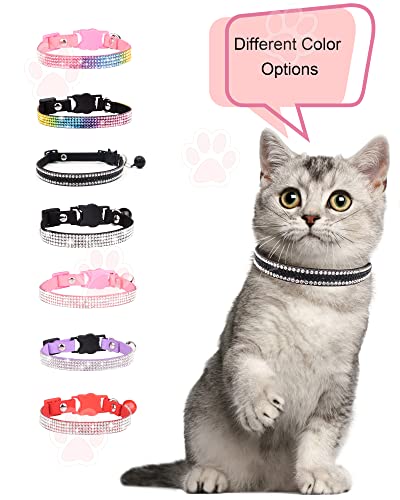 Solmoony Breakaway Cat Collars with Bell,Adjustable Safe Kitten Collar,Cat Collars for Girl Cats with Rhinestone Soft Velvet (Black2) - color: Black2