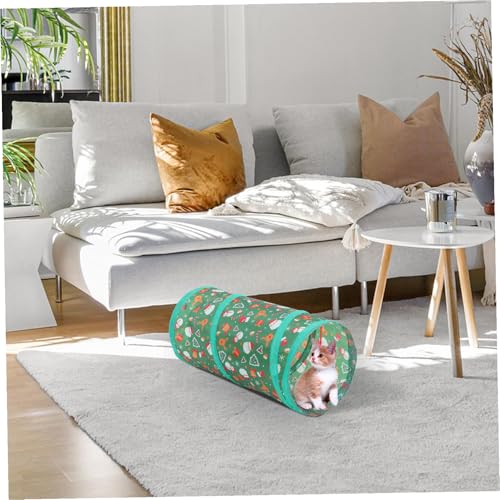 Christmas Theme Collapsible Cat Tunnel Cube with Bell Ball Foldable Breathable Cat Playhouse Hideaway for Interactive Exploration and Active Indoor Pets