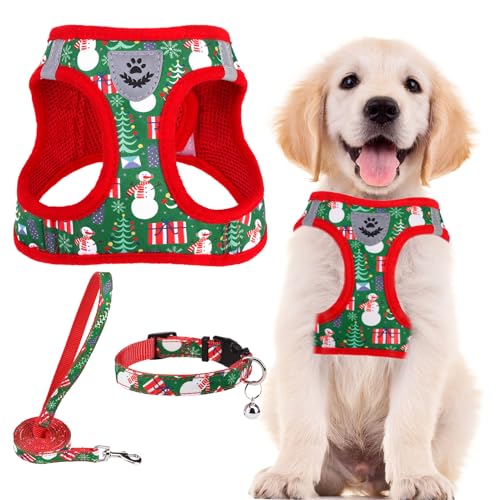 PUPTECK Adjustable Dog Harness Collar and Leash Set Step in No Pull Pet Harness for Small Medium Dogs Puppy and Cats Outdoor Walking Running, Soft Mesh Padded Reflective Vest Harnesses, Christmas, XXS - color: Christmas Red, size: XXS (CHEST 11.5"-13")