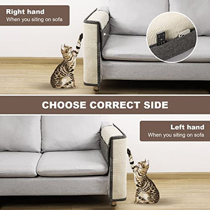 Upgraded Cat Scratch Sisal Sofa Protector,Furniture Couch Protector from Cat Scratching with Natural Sisal Full Cover 27.5''L*19.7''W(Right Hand) - color: White Sisal Armrest