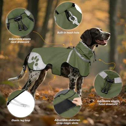 Dog Raincoat for Small Dogs, Adjustable Rain Jacket for Dogs, for Adventures, Walking, Hunting（S,Dark Green） - size: Small