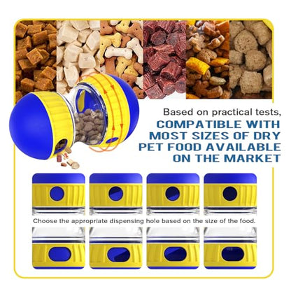 BSISUERM Dog Treat Dispensing Puzzle Toy Adjustable Food Dispenser Slow Feeder Puppy Enrichment Training Rolling Ball Pet Interactive Chase Toys for Small Medium Large Dogs to Keep Them Busy - color: Blue