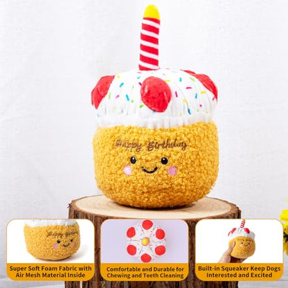 DODODOLA Stuffed Dog Toys Durable Plush Dog Toy with Crinkle Paper Cute Elephant Squeaky Dog Toys Dog Chew Toys for Medium Large Breed (Yellow Birthday Cake) - color: Yellow Birthday Cake
