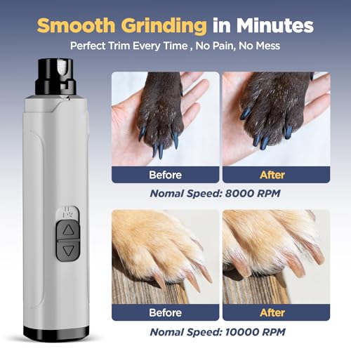 YGGDRA Dog Nail Grinder Upgraded - Professional 2-Speed Super Quiet and Low Vibration Electric Pet Nail Grinder with LED Lights - Painless Paws Grooming & Smoothing for Small to Large Dogs