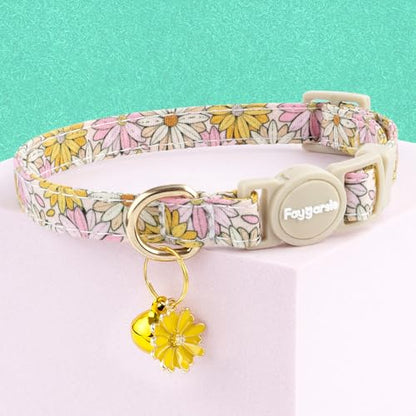 Faygarsle 2 Pack Pink Bow Floral Pattern Cat Collars Breakaway Safety Collar with Bell Spring Summer Design for Girl Cats,Pink Yellow - color: Pink Bow&Yellow Flower