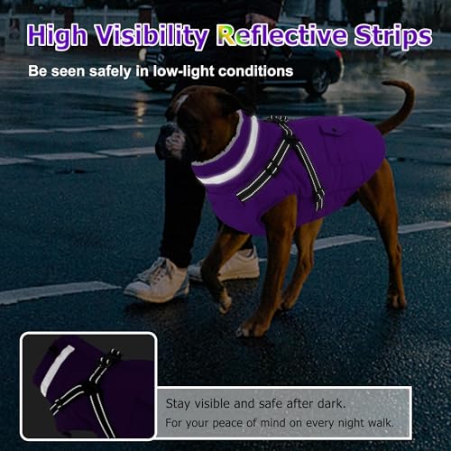 Dog Coat with Harness, Waterproof Warm Dog Winter Jacket with Pockets, Reflective Pet Fleece Jacket Turtleneck Snowsuit for Small Medium Large Dogs - Purple, XS - color: Purple, size: X-Small(Chest:13.3" Back:9.8" Neck:10.2")