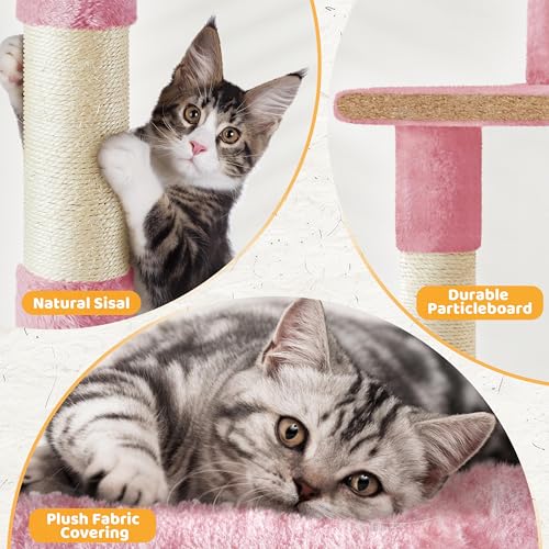 Yaheetech Cat Tree Tower for Indoor Kitten, Multi-Level Cat Towers Condo with Scratching Posts & Tunnel, Pet Furniture - color: Pink