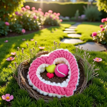 Jinshining Pink Cute Dog/Cat Chew Toys, Dog Toys for Chewers, Heavy Duty Dental Rope Toy for Dogs, Creative Love Heart Shaped Interactive Rope Dog Toys, Cotton Puppy Teething Chew Tug Toy Dark