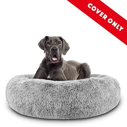 The Dog’s Bed Replacement Zip Cover for Calming Plush Donut Dog Bed, Silver Grey Fur, XXL - color: Silver Grey Fur, size: Spare Cover (XXL)