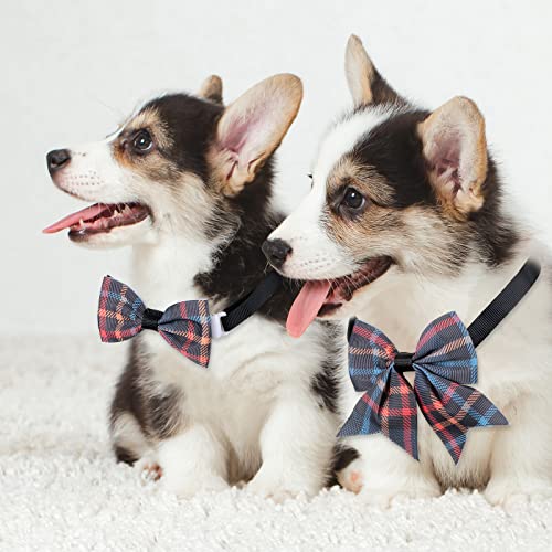 Reginary 100 Pieces Dog Bow Tie Collar Set Include 40 Dog Neckties, and 30 Puppy Bowties, 30 Collar Flowers, Adjustable Pet Ties Grooming for Small Medium Cats Pets Supply(Plaid) - style: Plaid