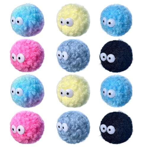 Assorted Color Cat Ball Toys, Irregular Shape Woolen Yarn Puffs Pom Balls Interactive Kitten Chasing Toys Cat Chase Balls (Multicolored 12Pcs) - color: Coal Spirit 12Pcs