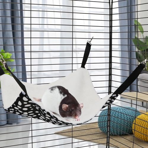 2 Pack Small Animal Hammock Soft Fleece Sleeping Bed for Mice Rat Chinchilla Guinea Pig Ferret Kitten Cat Rabbit (M: 13.76x13.76inch, Black White Dot) - size: M 13.4" x 13.4"