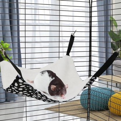 2 Pack Small Animal Hammock Soft Fleece Sleeping Bed for Mice Rat Chinchilla Guinea Pig Ferret Kitten Cat Rabbit (M: 13.76x13.76inch, Black White Dot) - size: M 13.4" x 13.4"