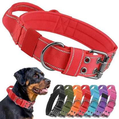 Tactical Dog Collar with Control Handle, Military Adjustable Pet Collar Reflective Heavy Metal Buckle Dog Collar, Soft Nylon Training Collar for Medium Large Dogs (Red, Large) - color: Red, size: Large