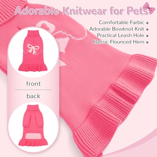 Valentines Bowknot Dog Sweater Dress for Small Dogs Girl, Stretchy Pet Sweaters Pullover Coats, Fall Winter Warm Dog Turtleneck Sweater (Pink, L) - color: Pink, size: Large (15-22lbs)
