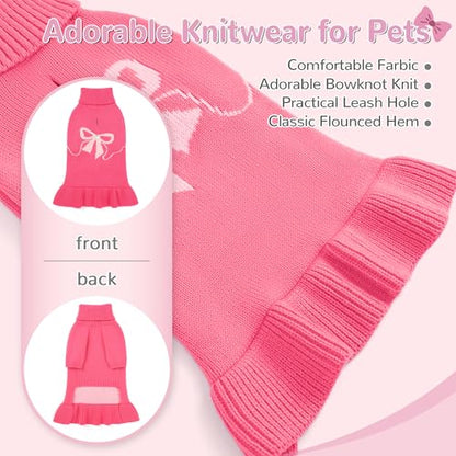 Valentines Bowknot Dog Sweater Dress for Small Dogs Girl, Stretchy Pet Sweaters Pullover Coats, Fall Winter Warm Dog Turtleneck Sweater (Pink, L) - color: Pink, size: Large (15-22lbs)