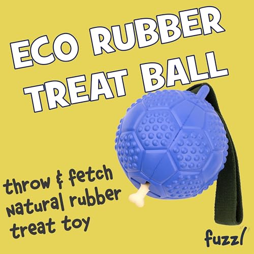 Fuzzl Eco Rubber Chuck & Treat Soccer Ball - Blue - Long Lasting Dog Chew Toys for Aggressive Chewers Strong Dog Toy for Dogs Durable Puppy Toys - style: Football Blue