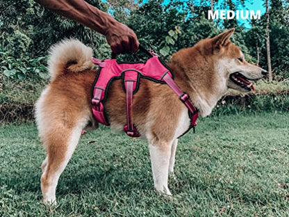 Tuff Pupper Escape Proof No Escape Dog Harness | 5 Point Adjustable Fit Harness for Dogs | Padded Dog Harnesses | Handle Dog Lift Harnesses - color: Hot Pink, size: Medium
