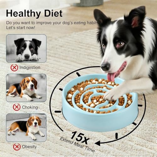 Ceramic Slow Feeder Dog Bowls with Anti-Slip, Slow Feeder & Non-Slip Design, Boredom and Anxiety Reducer, Suitable for All Breed Dogs and Cat (Ceramic-Blue) - color: Ceramic-Blue