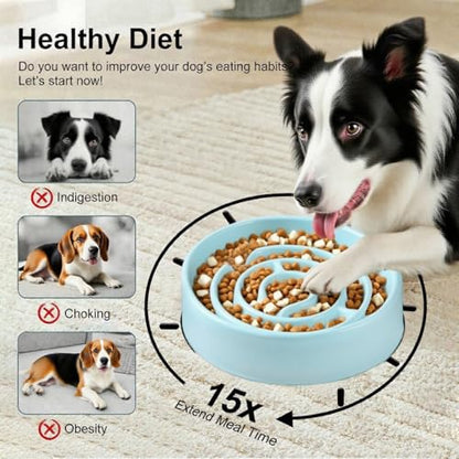 Ceramic Slow Feeder Dog Bowls with Anti-Slip, Slow Feeder & Non-Slip Design, Boredom and Anxiety Reducer, Suitable for All Breed Dogs and Cat (Ceramic-Blue) - color: Ceramic-Blue