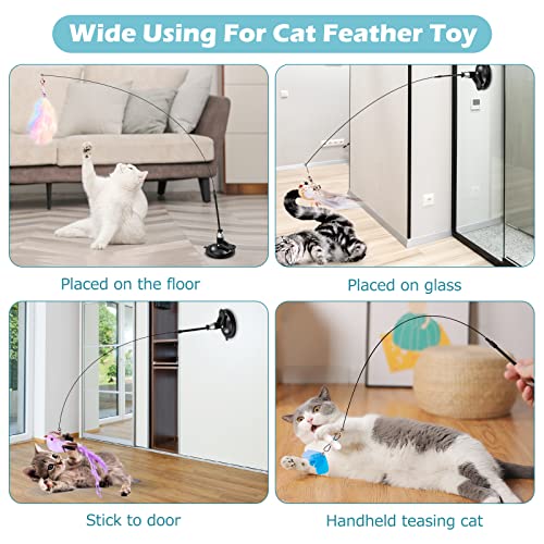 Cat Toys Wand, Interactive Cat Toy with Super Suction Cup Sticky Detachable 12 PCS Feather Replacements 2 Wands Cat Spring Feather Toys for Indoor Cats Kitten Toys (4 Birds Replacements) - color: 4 Birds Replacements