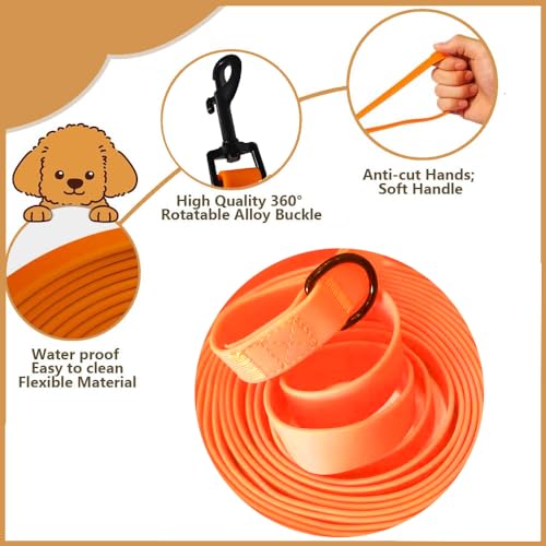 Waterproof Dog Training Leash,Long Line Heavy Duty Outdoor Recall Lead 10ft 15ft 20ft 30ft 50ft for Small Medium Large Dog (Orange, 16FT)