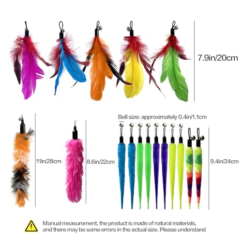 AcceLeah Cat Toy Replacement Feathers Cat Toy Wand Refills, Natural Bird Feathers Dragonfly Worm Refill, Cat Feather Toy Replacement for Cat Wand (17 Pcs (No Eyes)) - color: 17 Pcs (No eyes)
