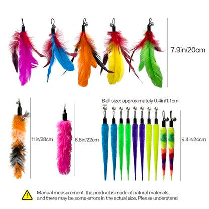 AcceLeah Cat Toy Replacement Feathers Cat Toy Wand Refills, Natural Bird Feathers Dragonfly Worm Refill, Cat Feather Toy Replacement for Cat Wand (17 Pcs (No Eyes)) - color: 17 Pcs (No eyes)