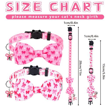JarThenaAMCS 2Pcs Pink Bow Cat Collar Cute Coquette Bowtie Collar with Breakaway Bell Bowknot Adjustable Kitten Collars for Girl Boy Cat Small Pet - style: bow