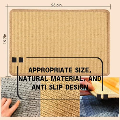 Cat Scratch Mat,23.6 X 15.7 Inch, Natural Sisal Cat Scratching Mat with Jute Border,Protect Sofas, Carpets,Floor, and cat Paws,Beige,1Pack