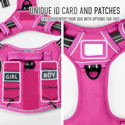 Tactical Dog Harness for Medium & Large Dogs, Rose Pink Adjustable No-Pull Control with Handle, Heavy Duty Reflective Vest - Size XL - color: ROSE PINK, size: XL