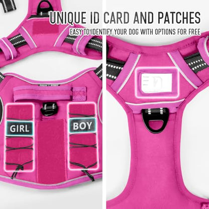 Tactical Dog Harness for Medium & Large Dogs, Rose Pink Adjustable No-Pull Control with Handle, Heavy Duty Reflective Vest - Size M - color: ROSE PINK, size: Medium