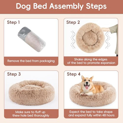 FluffyDream 24 Inch Donut Bed for Dogs, Calming, Brown, Washable, Plush Fur Dog Cuddle Bed - color: Brown, size: Donut - 24''L x 24''W x 8''H