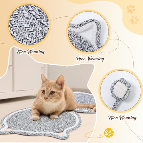 Shinylin 25.6 Inch Large Scratching Mat for Indoor Cats Natural Cotton Rope Flat Scratcher with Ear Hooks and Ball Toy Cat Scratch Rug Pad for Wall, Couch, Carpets, Sofas(Light Gray) - color: Light Gray