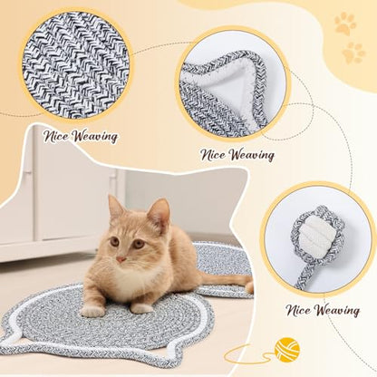 Shinylin 25.6 Inch Large Scratching Mat for Indoor Cats Natural Cotton Rope Flat Scratcher with Ear Hooks and Ball Toy Cat Scratch Rug Pad for Wall, Couch, Carpets, Sofas(Light Gray) - color: Light Gray