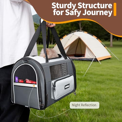 Collapsible Small Pet Carrier for Cat 15 lbs with Fashion Pocket, Lightweight Sturdy Travel Carry Bag Little Puppy Dog, Breathable Stylish Kitten Soft Cage Kennel, 17.7x11.0x11.8 Inch Grey - color: Grey