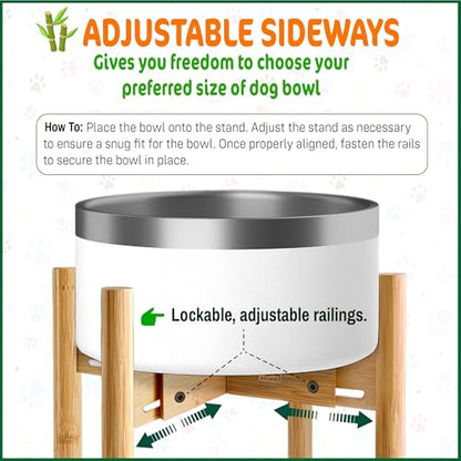 Dog Bowl Stand - Raise, Elevate Bowls to 9-inch High - Adjustable, Fits 6 up to 8-inch Medium Dog Food/Water Feeders, Dishes and Fountains - Durable Bamboo - color: Bamboo, size: For Medium Dogs - 9 inch Height